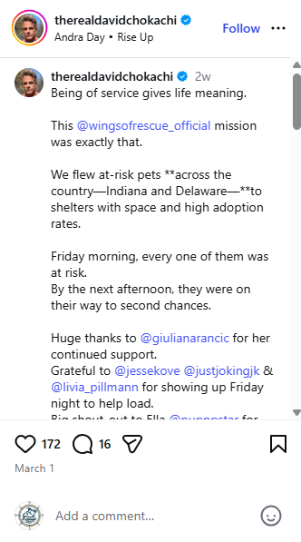 Wings of Rescue David Chokachi instagram